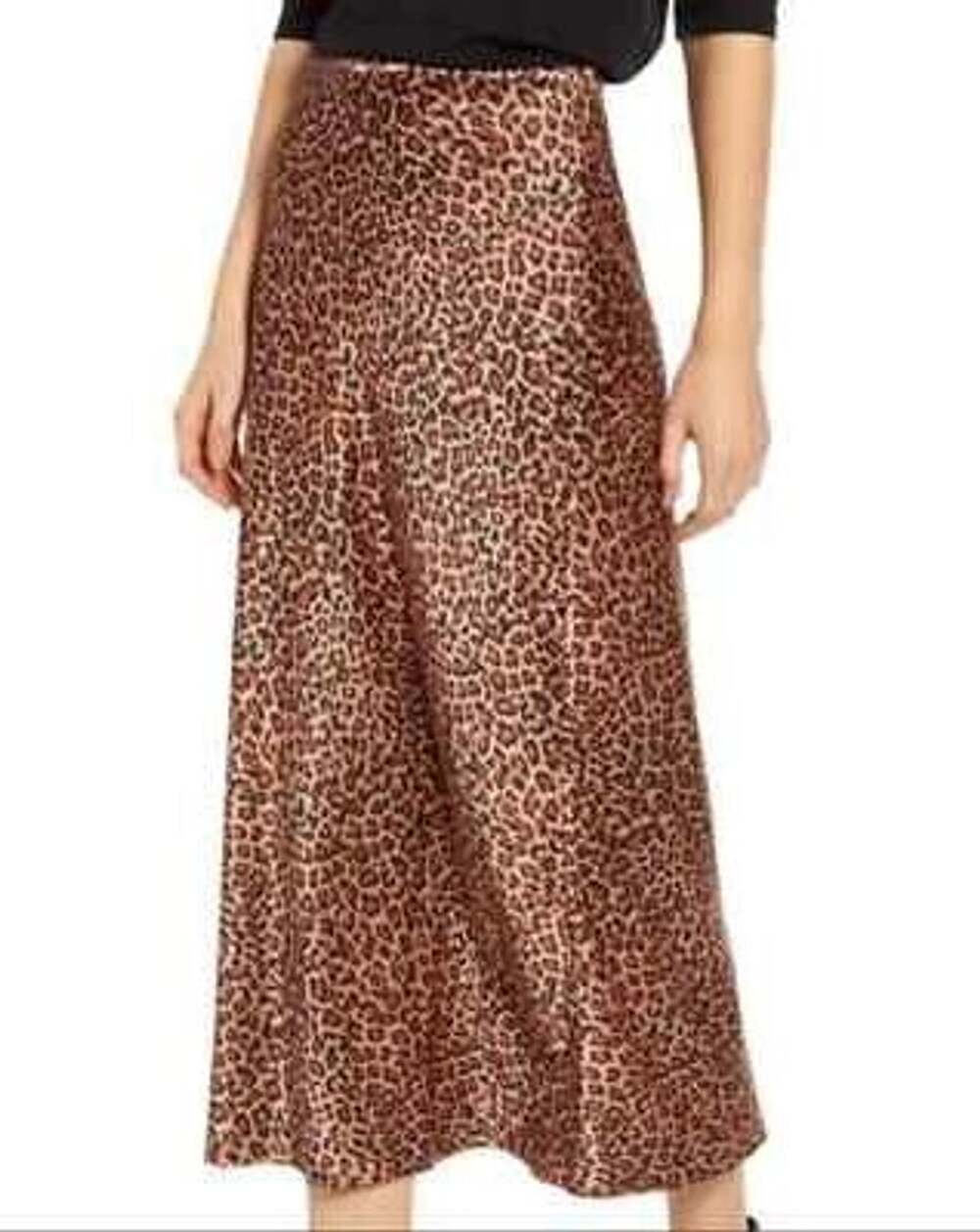 Something Navy Midi Slip Skirt Size XS Leopard Print